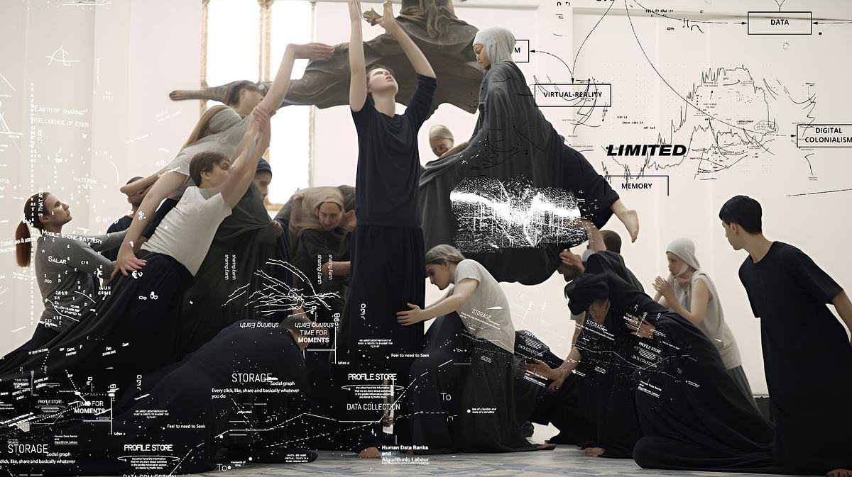 Титульное изображение для страницы события: группа людей в черном в танце, вокруг белые и черные надписи