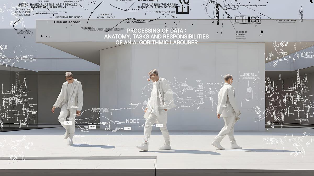Титульное изображение для страницы события: три человека в белом идут в разные стороны на белой площадке
