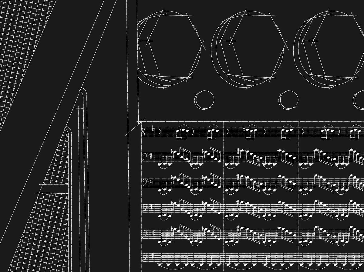 Титульное изображение для страницы события: иллюстрция, белыми линиями на черном фоне изображен нотный стан и круглые контроллеры