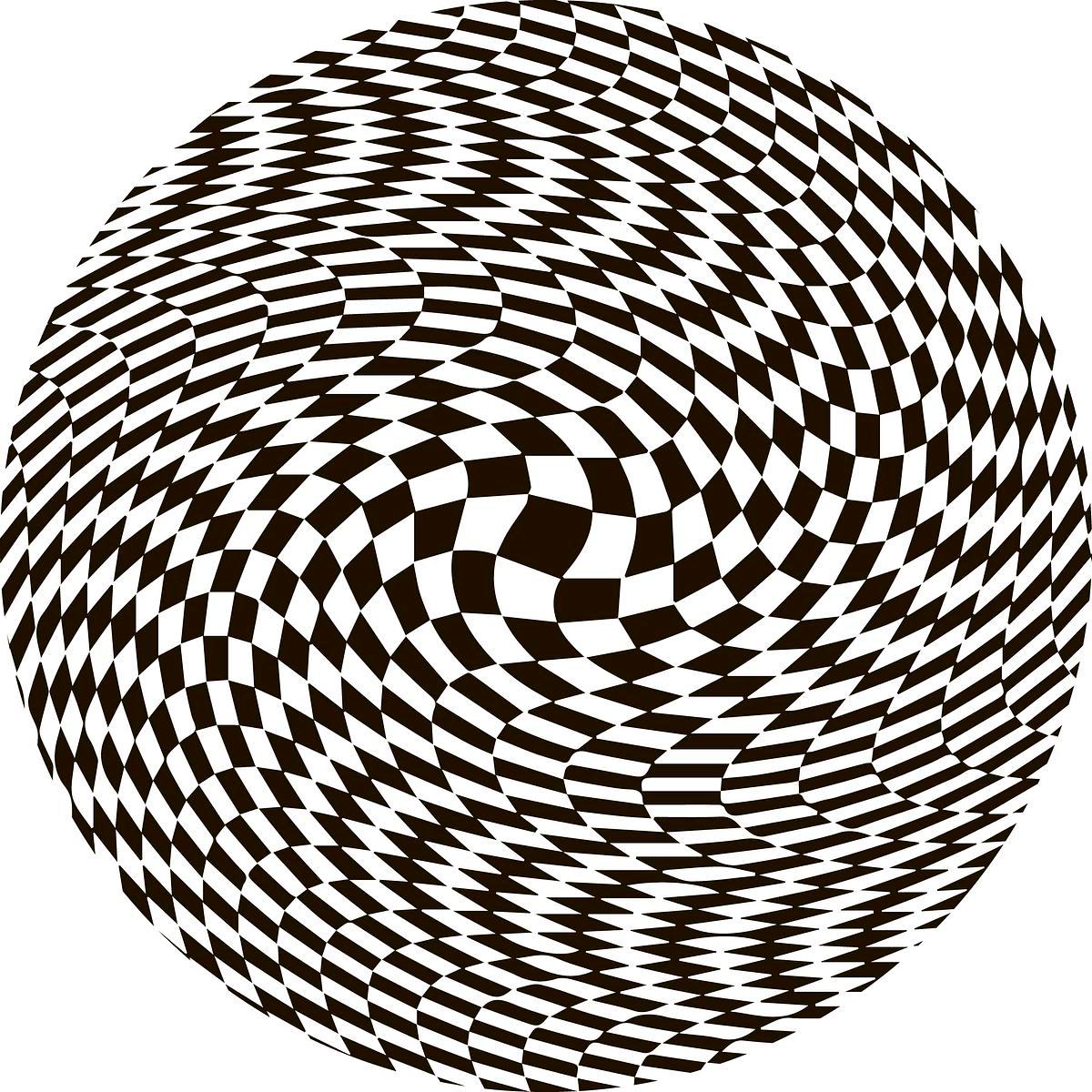 Титульное изображение для страницы события: оптическая иллюзия, круг, состоящий из закручееного в разных направлениях шахматного паттерна из черных и белых квадратов