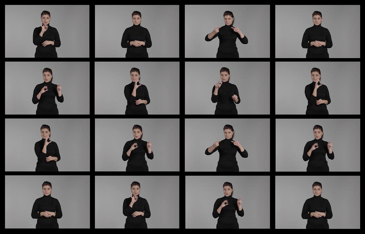 Титульное изображение для страницы события: коллаж с изображениями человека, показывающего разные жесты на РЖЯ