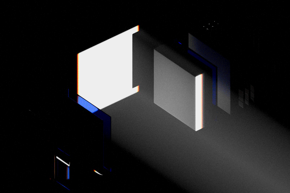 Титульное изображение для страницы события: 3D-анимация движения прямоугольных объектов через луч света