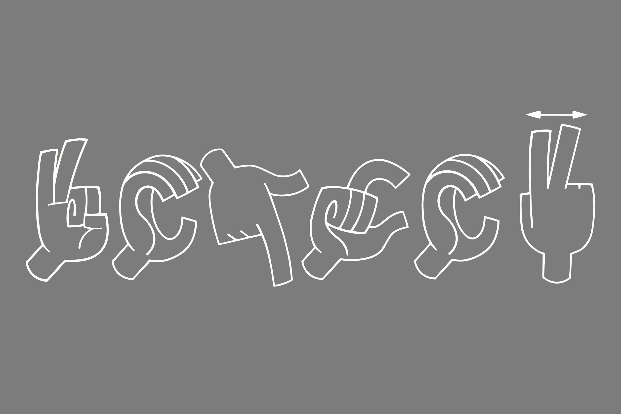 Белые схематические изображения рук, показывающих жесты на РЖЯ, на сером фоне