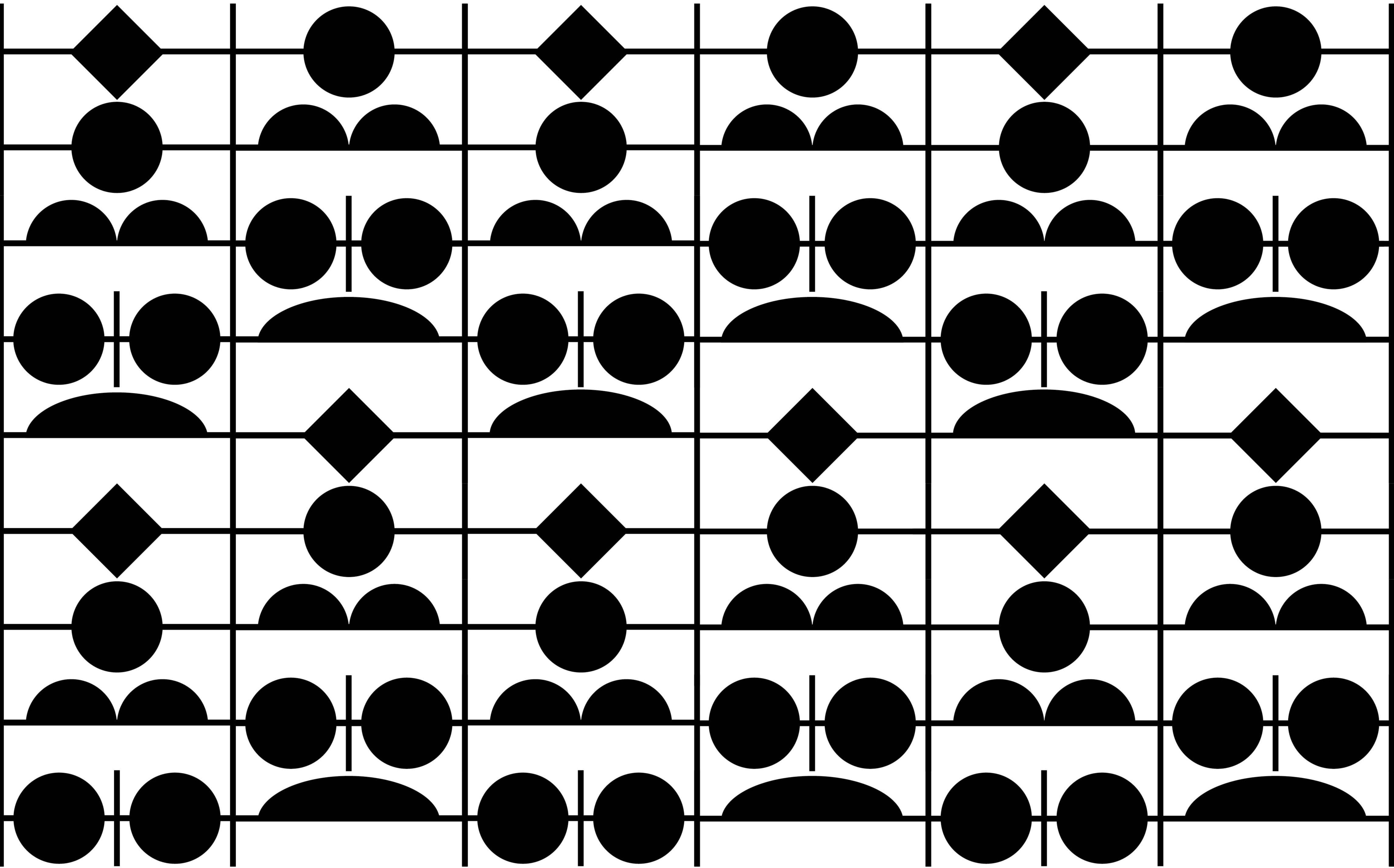 Черно-белая схема с прямоугольниками, кругами и ромбами